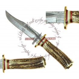 MR-8 LONE STAR RIDER DAMASCUS STEEL FORGED HUNTING STAG HANDLE KNIFE